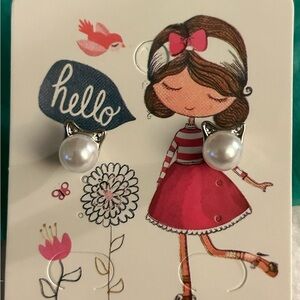 Silver Cat Ear Pearl Earrings